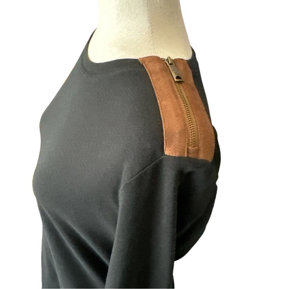 Lauren Jeans Co Black Cotton Suede Trim Top Size M - Picture 3 of 9